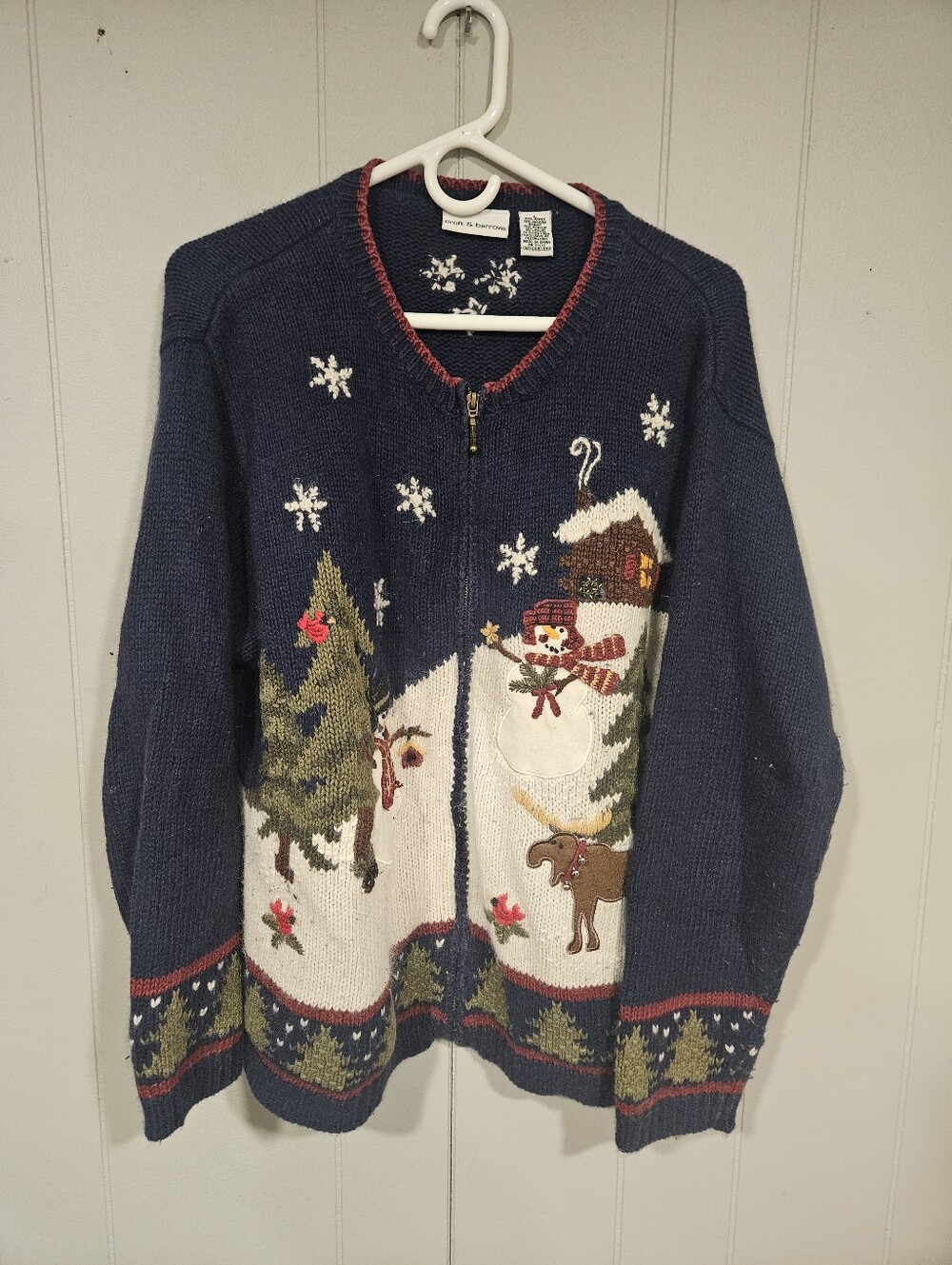 Croft & Barrow Large Winter Snowman Cardigan Knit Angora Blend Sweater PILLING